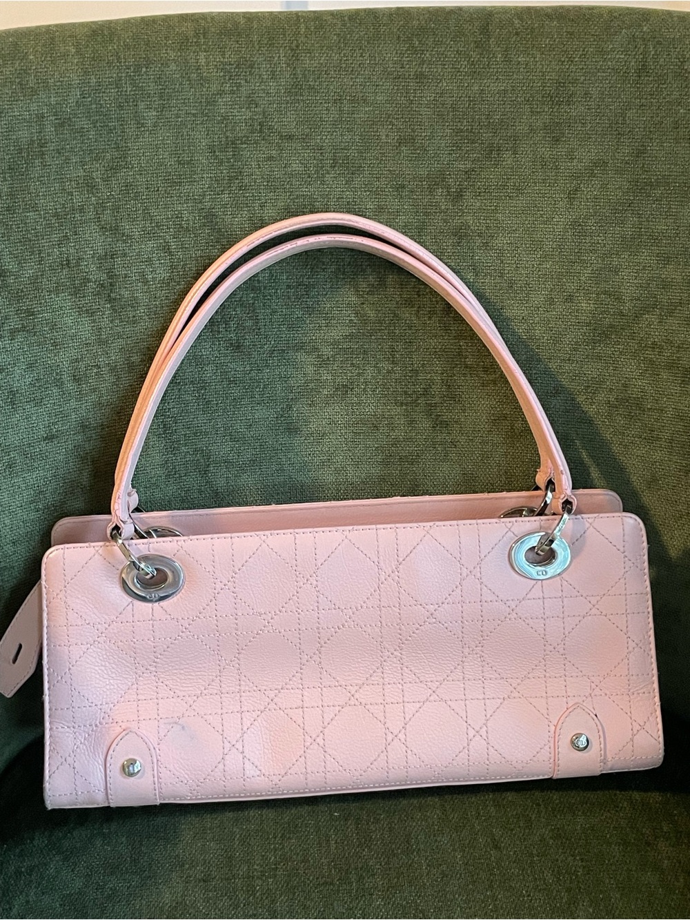 Authentic Dior Light Pink Quilted Shoulder east west Bag with Silver Hardware - Picture 3 of 13